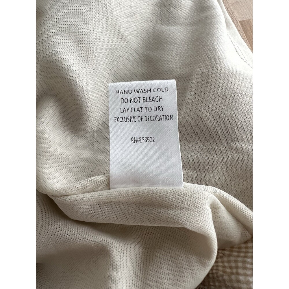 Piper & Scoot Midi Dress Crinkle Ruched Mini Gingham Print Beige White Plus 1X - Picture 8 of 12